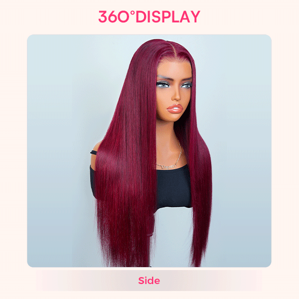 OhMyPretty Wear Go Glueless 99J Color Straight 7x5 Lace Wig With Pre-plucked Hairline Tiny Knots Pre-Cut Zig Zag Lace