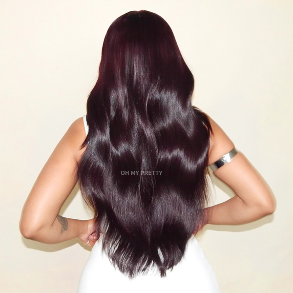 Blackcurrant Brunette 7x5 Lace Wear Go Glueless Layered Straight Human Hair Wig Dark Burgundy