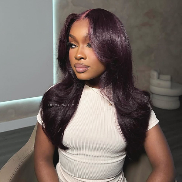 Blackcurrant Brunette 7x5 Lace Wear Go Glueless Layered Straight Human Hair Wig Dark Burgundy