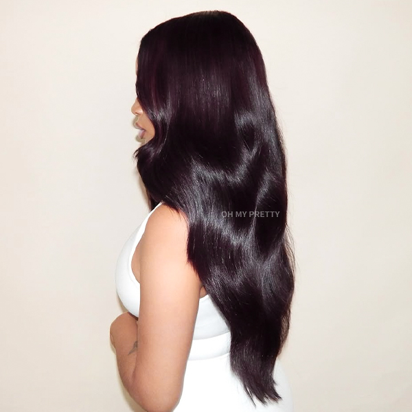 Blackcurrant Brunette 7x5 Lace Wear Go Glueless Layered Straight Human Hair Wig Dark Burgundy