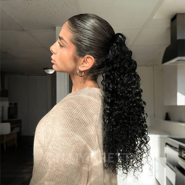 OhMyPretty Water Wave Drawstring Ponytail With InvisiFit Strap 100% Human Hair Extension