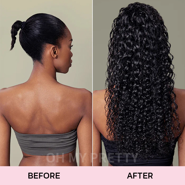 OhMyPretty Water Wave Drawstring Ponytail With InvisiFit Strap 100% Human Hair Extension