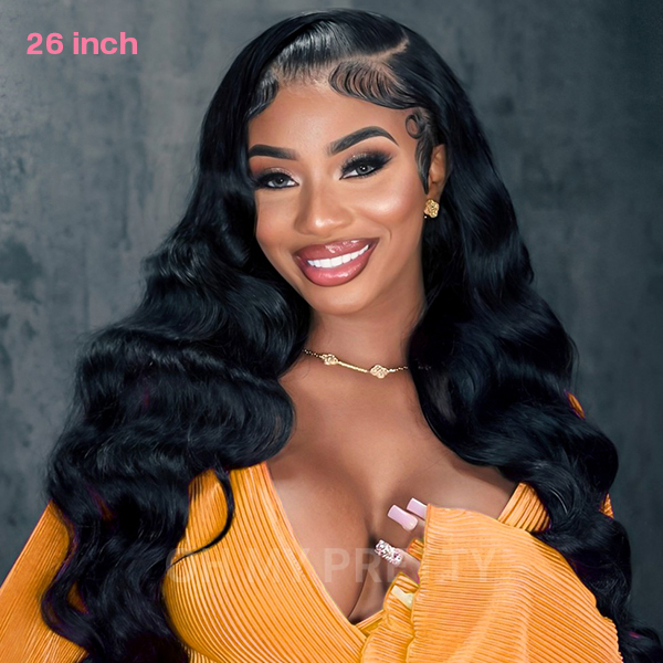 OhMyPretty Body Wave 13x4 HD Lace Front Wig Prebleached Knots With Pre-plucked Edges