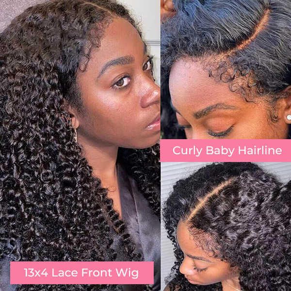 4C Hairline Kinky Curly 13x4 HD Lace Frontal Wig With Curly Baby Hair