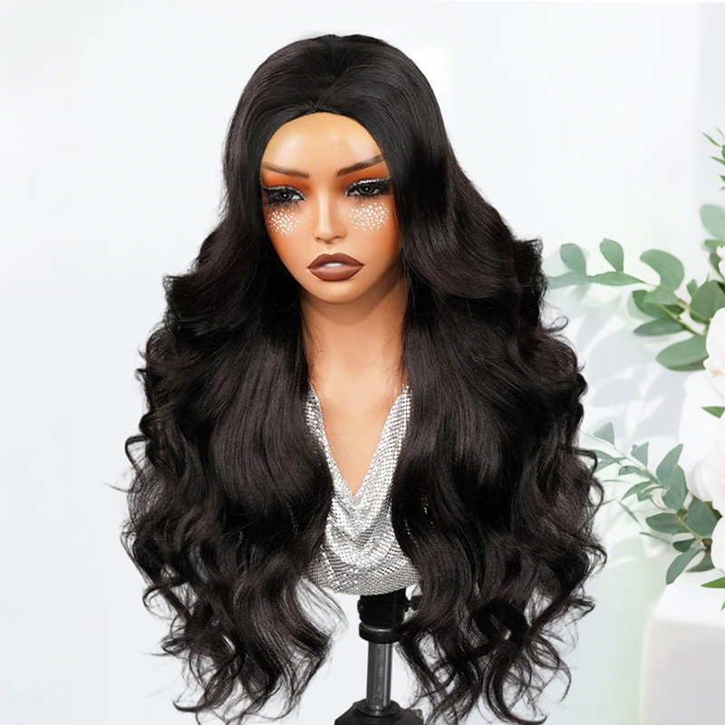 OhMyPretty Pre-Styled Butterfly Cut Layered Half Wig Sew In Wig Natural Black Human Hair Yaki Straight Wigs