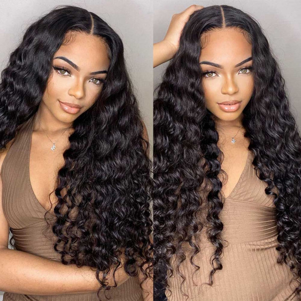 OhMyPretty Bleach Knots Glueless Deep Wave Wear Go 6x4 HD Lace Wig With Pre-Plucked Natual Hairline Pre Bleached Knots Pre-Cut Zig Zag Lace