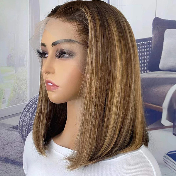 OhMyPretty Highlight Brown Straight 13x4 Lace Front Wig
