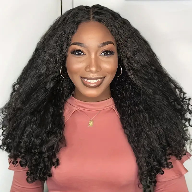 OhMyPretty Wear Go Half Wig 3 IN 1 Kinky Straight With Spiral Curly Ends Flip Over Wig For Beginner Invisible Hairline