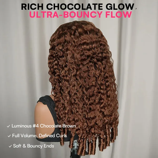 9x6 Burmese Curly Chocolate Brown Color Glueless Wig Pre Cut Lace Wear Go Wig With Elastic Drawstring