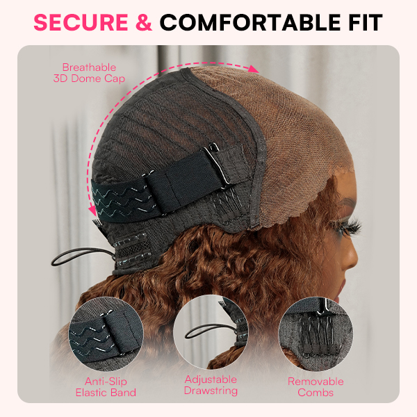 9x6 Burmese Curly Chocolate Brown Color Glueless Wig Pre Cut Lace Wear Go Wig With Elastic Drawstring