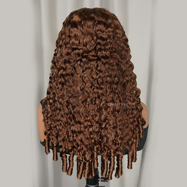 9x6 Burmese Curly Chocolate Brown Color Glueless Wig Pre Cut Lace Wear Go Wig With Elastic Drawstring