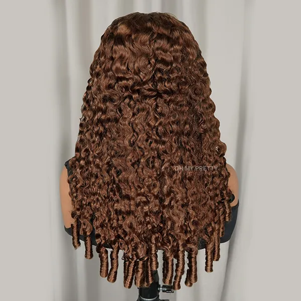 9x6 Burmese Curly Chocolate Brown Color Glueless Wig Pre Cut Lace Wear Go Wig With Elastic Drawstring