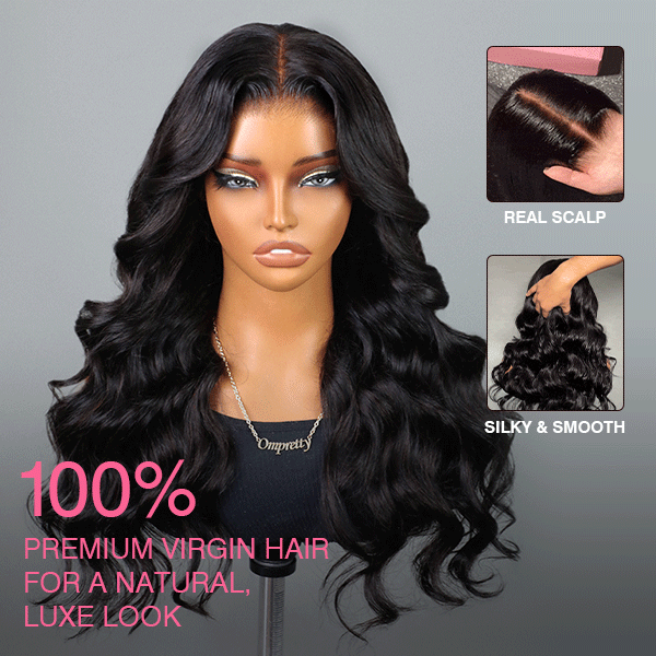 OhMyPretty Bleach Knots Glueless Body Wave Wear Go 7x5 Lace Wig With Pre-plucked Edges Pre-Cut Zig Zag Lace Invisible Knots