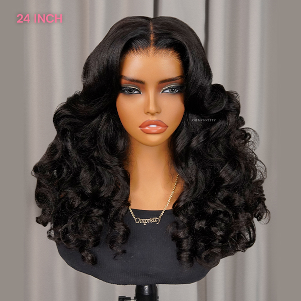 OhMyPretty Wear Go Glueless Ocean Wave 7x5 Lace Wig With Pre-plucked Edges Invisible Knots Pre-Cut Lace