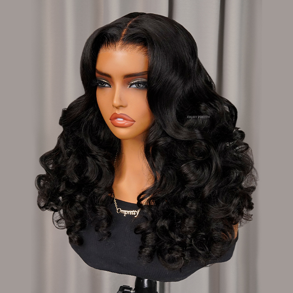 OhMyPretty Wear Go Glueless Ocean Wave 7x5 Lace Wig With Pre-plucked Edges Invisible Knots Pre-Cut Lace