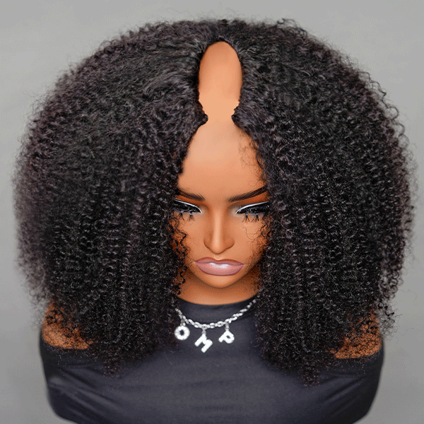 afro curly v part wig  fuller volume