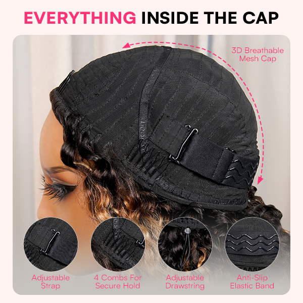 OhMyPretty Highlight Brown Burmese Curly Half Wig Flip Over Wig Invisible Hairline Draw-strings For Beginner