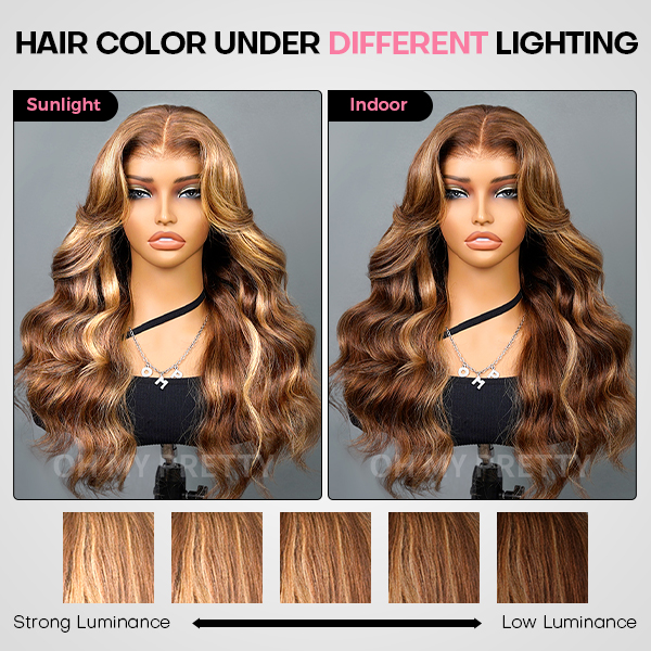 Honey Blonde Highlight Layered Cut Body Wave Wear Go Glueless 7x5 Closure Lace Human Hair Wig Pre-Cut Lace