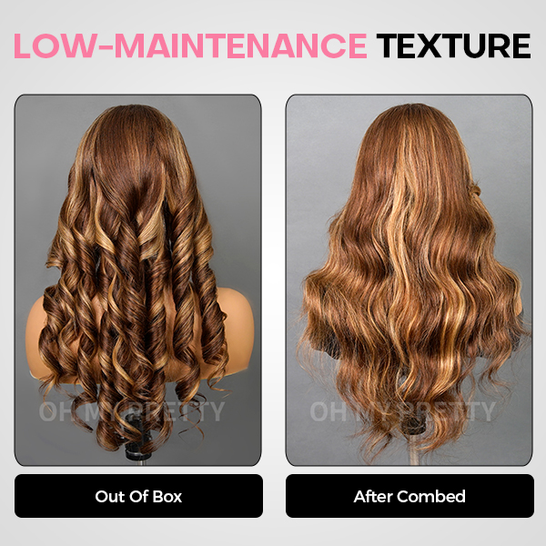 Honey Blonde Highlight Layered Cut Body Wave Wear Go Glueless 7x5 Closure Lace Human Hair Wig Pre-Cut Lace