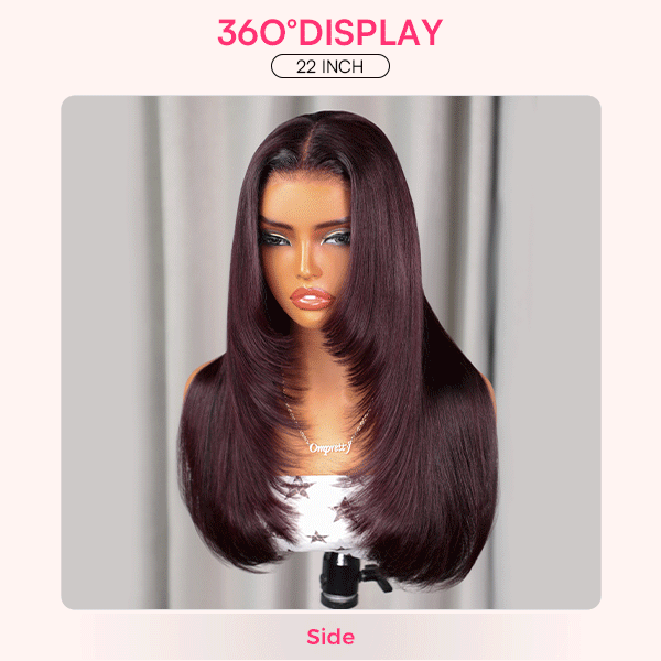 Blackcurrant Brunette 7x5 Lace Wear Go Glueless Layered Straight Human Hair Wig Dark Burgundy