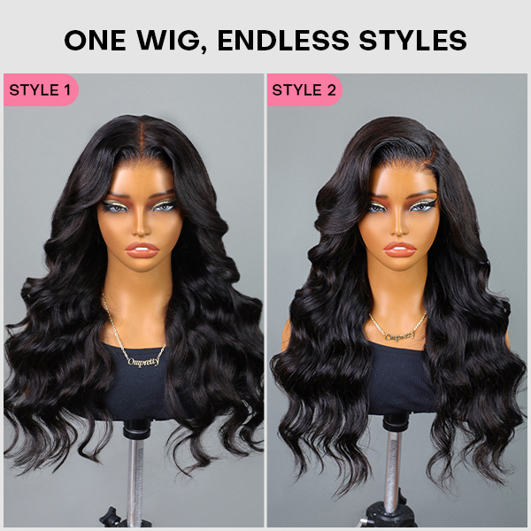 OhMyPretty Bleach Knots Glueless Body Wave Wear Go 7x5 Lace Wig With Pre-plucked Edges Pre-Cut Zig Zag Lace Invisible Knots