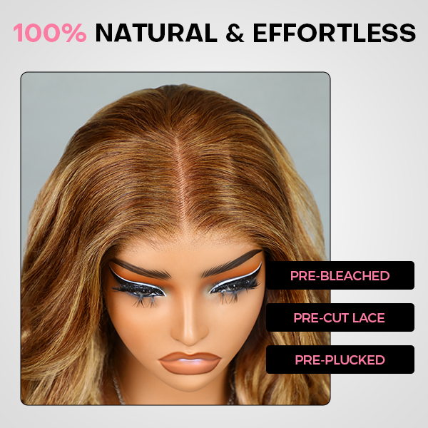 OhMyPretty Wear Go Highlight Brown Glueless  7x5 Lace Straight Wig Breathable Cap Human Hair Pre plucked & Pre Cut