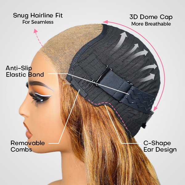 OhMyPretty Wear Go Highlight Brown Glueless  7x5 Lace Straight Wig Breathable Cap Human Hair Pre plucked & Pre Cut