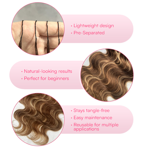 4/27 Color Highlight Brown Body Wave Crochet Human Hair Pre-Separated for Boho Braids & Miracle Knots Tangle Free & Reusable