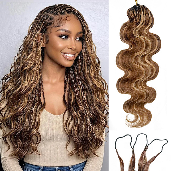 4/27 Color Highlight Brown Body Wave Crochet Human Hair Pre-Separated for Boho Braids & Miracle Knots Tangle Free & Reusable