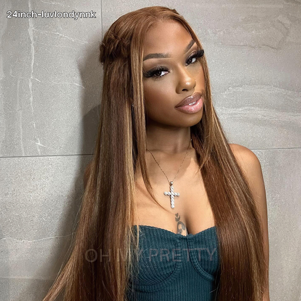 Wear Go Glueless Highlight Brown Straight 6x4 Lace Wig With Pre-plucked Hairline