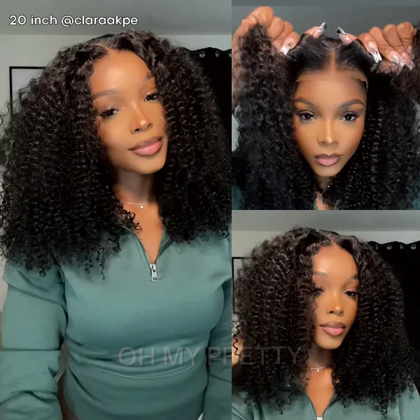 OhMyPretty Wear Go Kinky Curly Glueless 6x4 HD Lace Wig Super Natural Hairline Silky Human Hair Pre plucked &Pre Bleached & Pre Cut