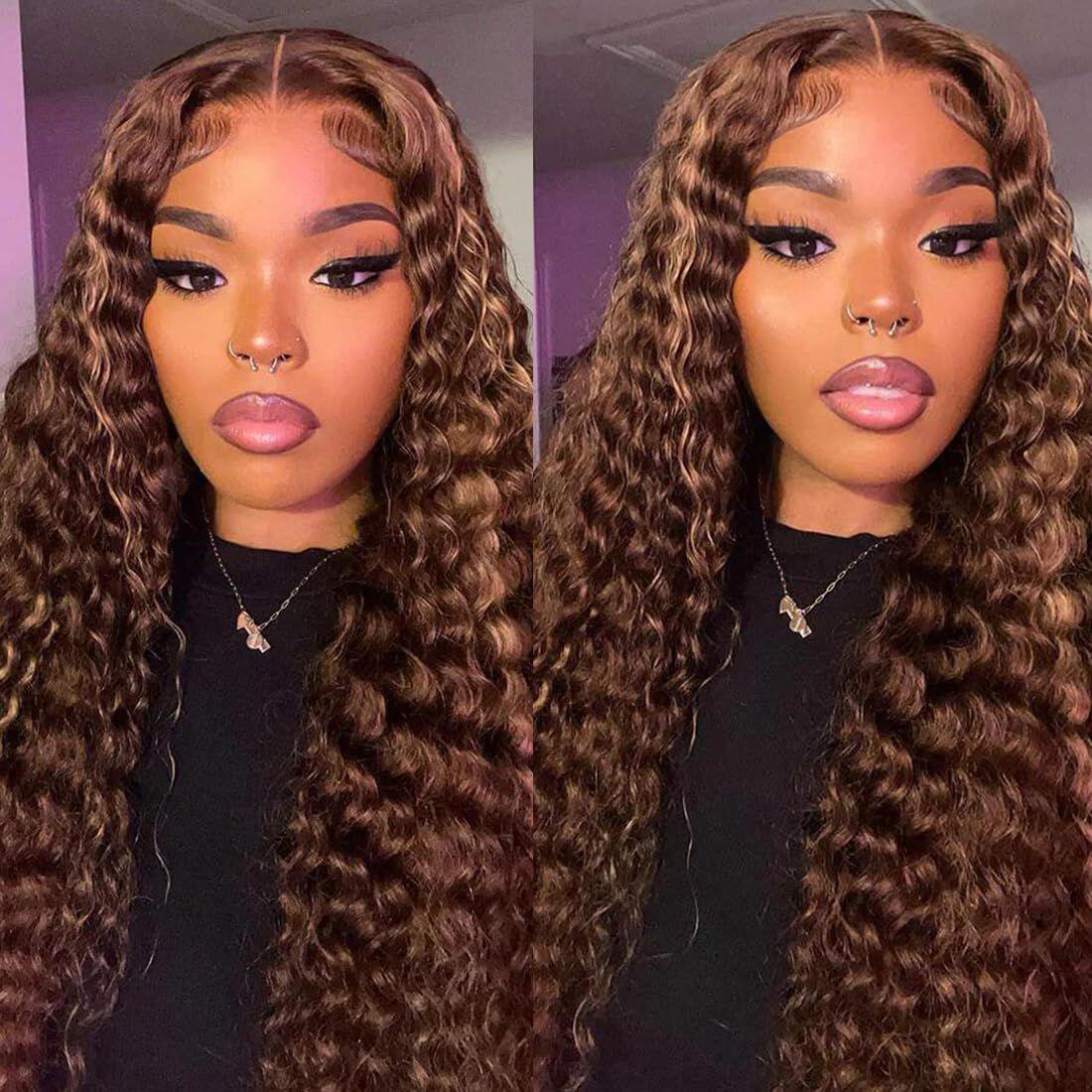 OhMyPretty Wear Go Glueless Highlight Brown Water Wave 6x4 Lace Wig With Pre-plucked Hairline Secure 3D Dome Cap
