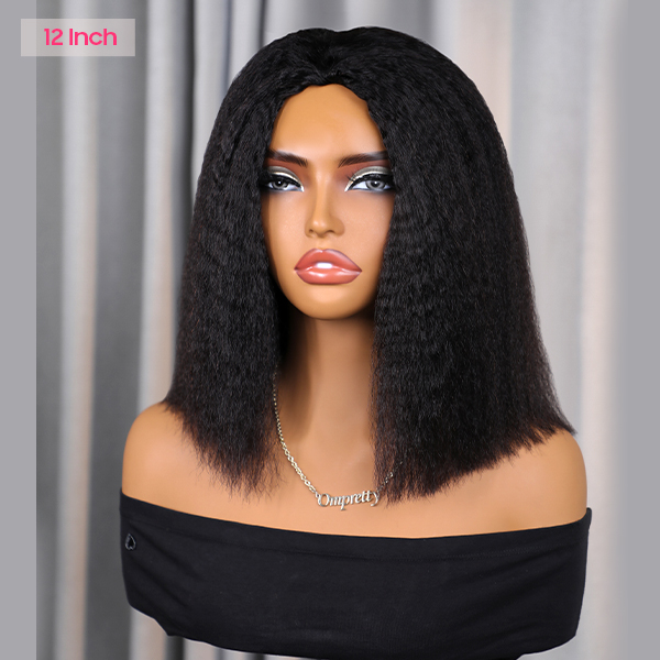 OhMyPretty Blowout Bob Perm Straight Wear Go Half Wig Flip Over Wig Invisible Hairline Draw-strings Blend & Secure For Beginner 