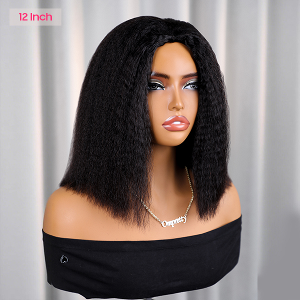 OhMyPretty Blowout Bob Perm Straight Wear Go Half Wig Flip Over Wig Invisible Hairline Draw-strings Blend & Secure For Beginner 