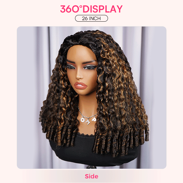 OhMyPretty 1B/30 Highlight Burmese Curly Wear Go Half Wig Flip Over Wig Invisible Hairline Draw-strings For Beginner