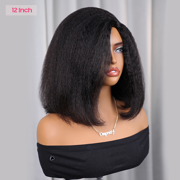OhMyPretty Blowout Bob Perm Straight Wear Go Half Wig Flip Over Wig Invisible Hairline Draw-strings Blend & Secure For Beginner 