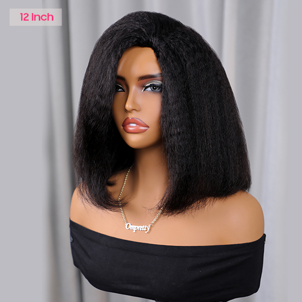 OhMyPretty Blowout Bob Perm Straight Wear Go Half Wig Flip Over Wig Invisible Hairline Draw-strings Blend & Secure For Beginner 