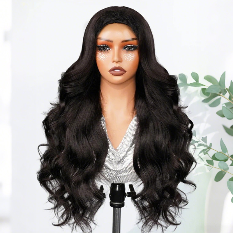 OhMyPretty Pre-Styled Butterfly Cut Layered Half Wig Sew In Wig Natural Black Human Hair Yaki Straight Wigs