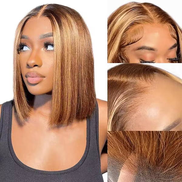 OhMyPretty Highlight Brown Straight 13x4 Lace Front Wig