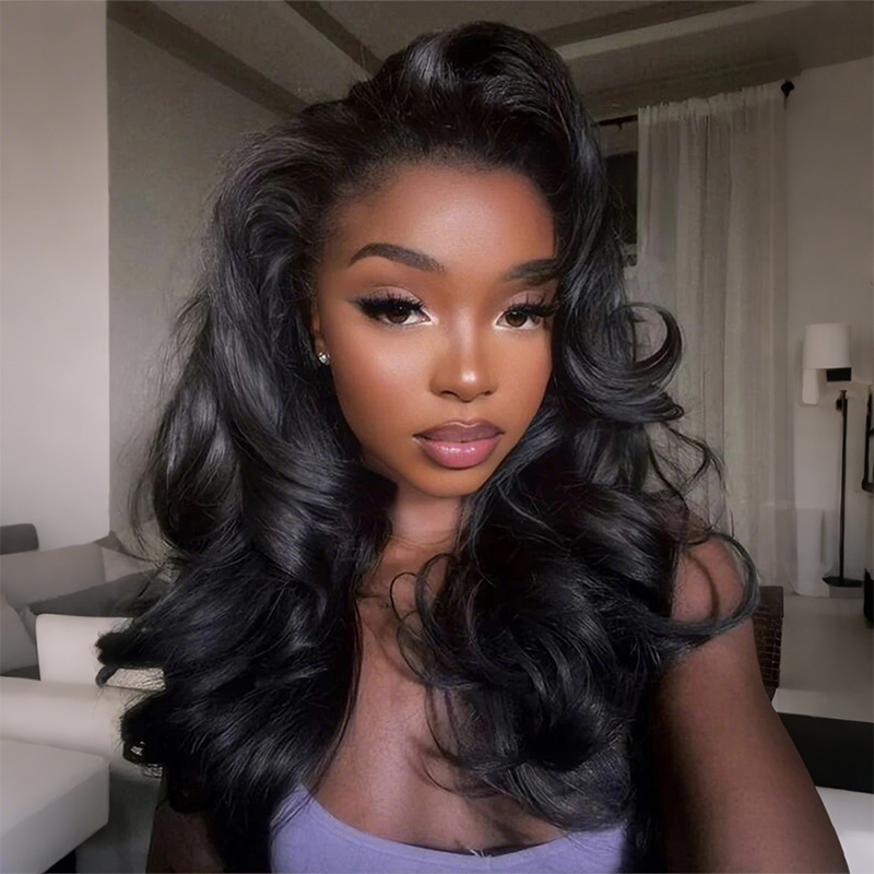 OhMyPretty Pre-Styled Butterfly Cut Layered Half Wig Sew In Wig Natural Black Human Hair Yaki Straight Wigs