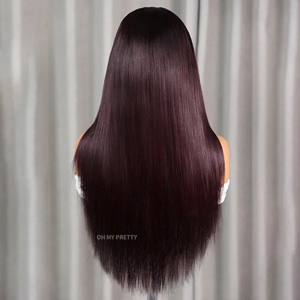 Blackcurrant Brunette 7x5 Lace Wear Go Glueless Layered Straight Human Hair Wig Dark Burgundy