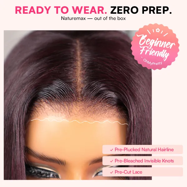 Blackcurrant Brunette 7x5 Lace Wear Go Glueless Layered Straight Human Hair Wig Dark Burgundy
