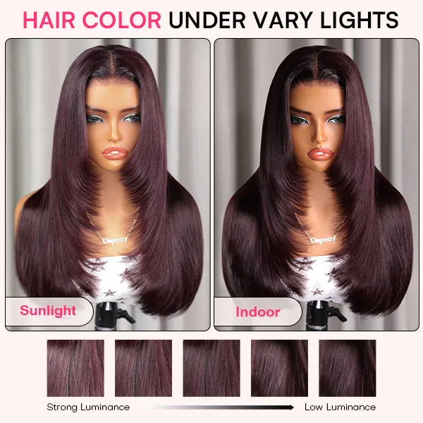 Blackcurrant Brunette 7x5 Lace Wear Go Glueless Layered Straight Human Hair Wig Dark Burgundy