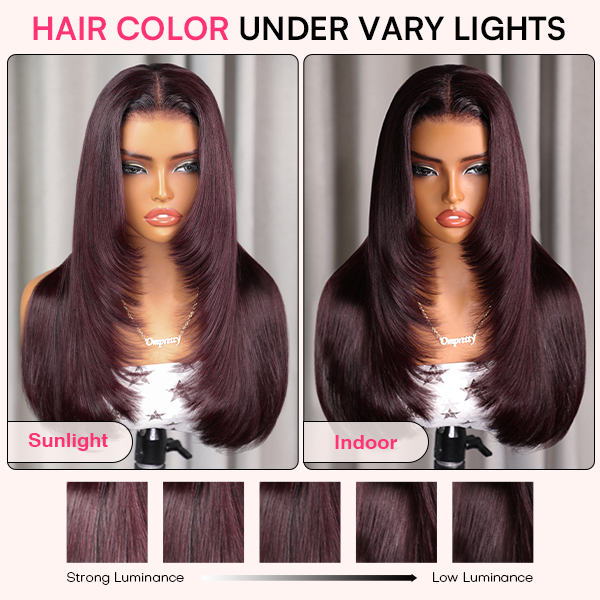 Blackcurrant Brunette 7x5 Lace Wear Go Glueless Layered Straight Human Hair Wig Dark Burgundy