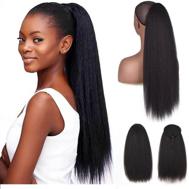 OhMyPretty Kinky Straight Drawstring Ponytail With InvisiFit Strap 100% Human Hair Extension