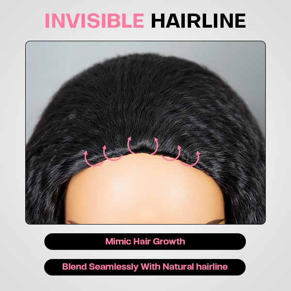 kinky straight half wig invisible hairline