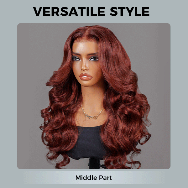 OhMyPretty Face-Framing Layers Reddish Brown Color Wear Go Upgraded Body Wave Glueless 7x5 Lace Wig With Pre-plucked Hairline