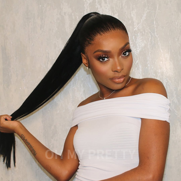 OMpretty 360 Straight Invisi Drawstring Wear Go Glueless Pre-Bleached And Pre-Cut Lace Human Hair Wig