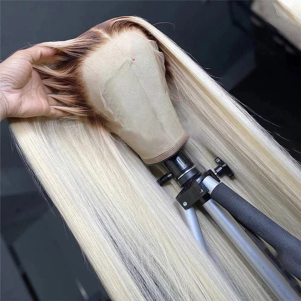 Blonde With Brown Root Straight Lace Front Wig