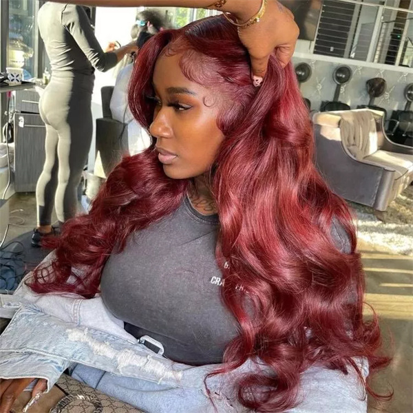 99J Burgundy Body Wave Lace Front Wig with Pre-plucked Edges